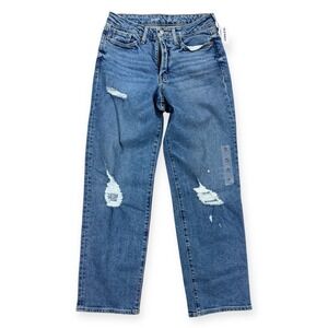 Old Navy Pants Women's 10 Blue Medium Wash High Rise Loose Jeans Distressed‎ NWT